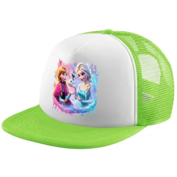Έλσα & Άννα, Καπέλο παιδικό Soft Trucker με Δίχτυ ΠΡΑΣΙΝΟ/ΛΕΥΚΟ (POLYESTER, ΠΑΙΔΙΚΟ, ONE SIZE)