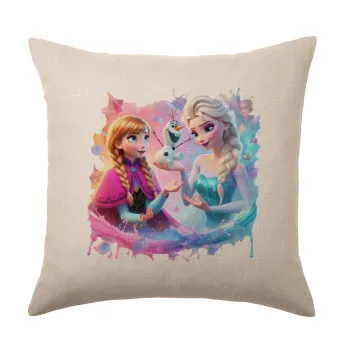 Elsa & Anna Princess, Μαξιλάρι καναπέ ΛΙΝΟ 40x40cm περιέχεται το  γέμισμα