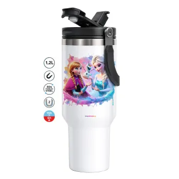 Έλσα & Άννα, Mega Tumbler με καπάκι, διπλού τοιχώματος (θερμό) 1,2L