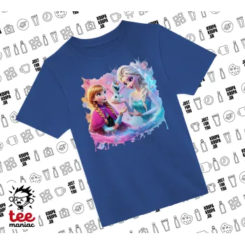 Έλσα & Άννα, Παιδικό T-Shirt ΜΠΛΕ από 100% βαμβάκι, για κάθε μέρα. Vegan & OEKO-TEX πιστοποιημένο.