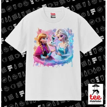 Έλσα & Άννα, Κλασικό T-Shirt, διπλής ραφής, χωρίς πλευρικές ραφές ΛΕΥΚΟ από 100% βαμβάκι. Vegan & OEKO-TEX πιστοποιημένο.