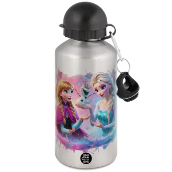 Έλσα & Άννα, Μεταλλικό παγούρι νερού, Ασημένιο, αλουμινίου 500ml