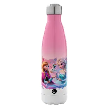 Elsa & Anna Princess, Metal mug thermos Pink/White (Stainless steel), double wall, 500ml