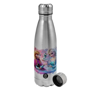 Elsa & Anna Princess, Metallic water bottle, stainless steel, 750ml