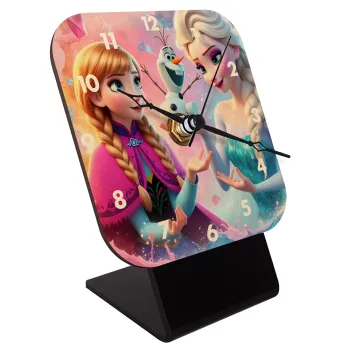 Έλσα & Άννα, Επιτραπέζιο ρολόι σε φυσικό ξύλο (10cm)