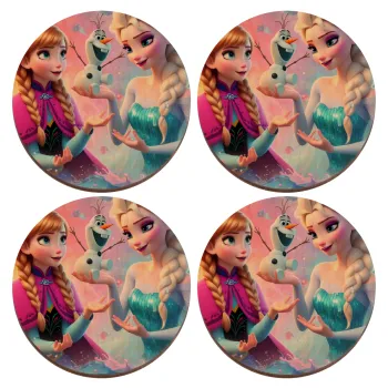 Έλσα & Άννα, ΣΕΤ x4 Σουβέρ ξύλινα στρογγυλά plywood (9cm)