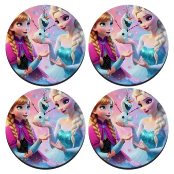 Elsa & Anna Princess, SET of 4 round wooden coasters (9cm)