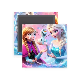Elsa & Anna Princess, Μαγνητάκι ψυγείου τετράγωνο διάστασης 5x5cm