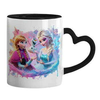 Έλσα & Άννα, Κούπα καρδιά χερούλι μαύρη, κεραμική, 330ml