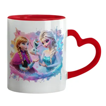 Elsa & Anna Princess, Mug heart red handle, ceramic, 330ml