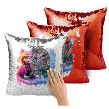 Έλσα & Άννα, Μαξιλάρι καναπέ Μαγικό Κόκκινο με πούλιες 40x40cm περιέχεται το γέμισμα