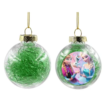 Elsa & Anna Princess, Transparent Christmas tree ball ornament with green filling 8cm