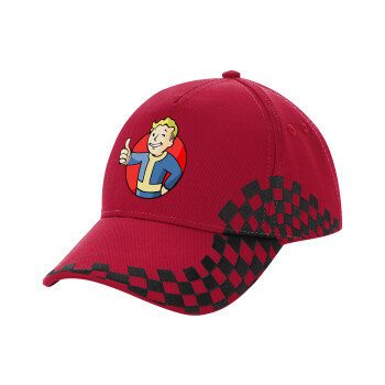 Fallout Vault Boy, Adult Cap RACING Ultimate Red/Black, (100% COTTON DRILL, ADULT, UNISEX, ONE SIZE ADULT)
