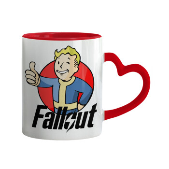 Fallout Vault Boy, Mug heart red handle, ceramic, 330ml