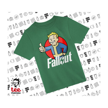 Fallout Vault Boy, Άνετο παιδικό T-Shirt ΠΡΑΣΙΝΟ από 100% βαμβάκι, για κάθε μέρα. Vegan & OEKO-TEX πιστοποιημένο.