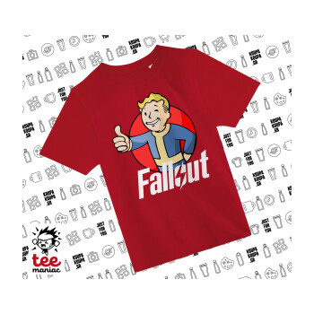 Fallout Vault Boy, Άνετο παιδικό T-Shirt ΚΟΚΚΙΝΟ από 100% βαμβάκι, για κάθε μέρα. Vegan & OEKO-TEX πιστοποιημένο.