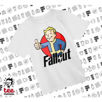 Fallout Vault Boy, Άνετο παιδικό T-Shirt ΛΕΥΚΟ από 100% βαμβάκι, για κάθε μέρα. Vegan & OEKO-TEX πιστοποιημένο.
