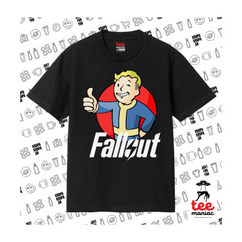 Fallout Vault Boy, Κλασικό T-Shirt, διπλής ραφής, χωρίς πλευρικές ραφές ΜΑΥΡΟ από 100% βαμβάκι. Vegan & OEKO-TEX πιστοποιημένο.