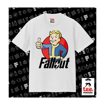 Fallout Vault Boy, Κλασικό T-Shirt, διπλής ραφής, χωρίς πλευρικές ραφές ΛΕΥΚΟ από 100% βαμβάκι. Vegan & OEKO-TEX πιστοποιημένο.