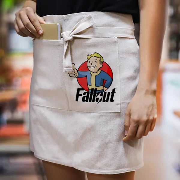 Fallout Vault Boy — Waist apron with double pocket, barista/bartender, beige