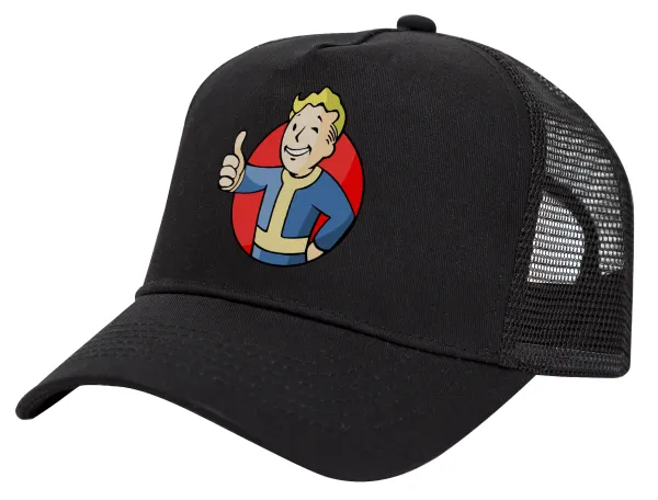Fallout Vault Boy — Trucker Hat with Mesh, Black, (COTTON, KIDS, UNISEX, ONE SIZE)