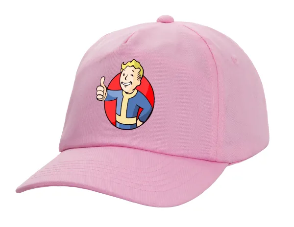 Fallout Vault Boy — Adult Baseball Cap, 100% Cotton, PINK (COTTON, ADULT, UNISEX, ONE SIZE)