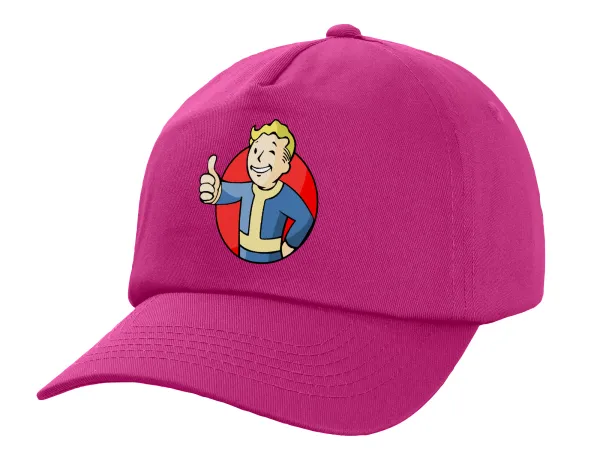 Fallout Vault Boy — Children's Baseball Cap, 100% Cotton Twill, Fuchsia (COTTON, CHILDREN'S, UNISEX, ONE SIZE)