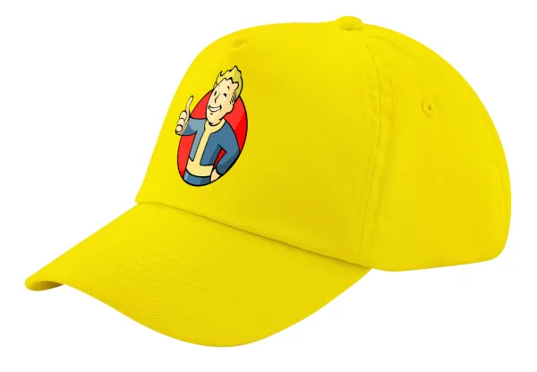 Fallout Vault Boy — Child's Baseball Cap, 100% Cotton Twill, Yellow (COTTON, CHILD, UNISEX, ONE SIZE)