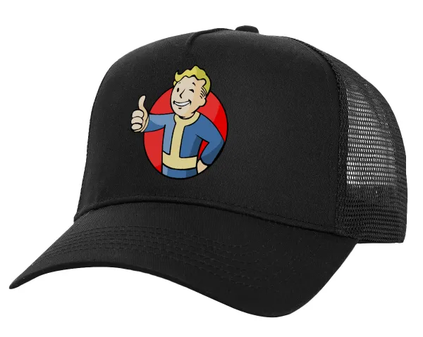 Fallout Vault Boy — Καπέλο Ενηλίκων Structured Trucker, με Δίχτυ, Μαύρο (100% ΒΑΜΒΑΚΕΡΟ, ΕΝΗΛΙΚΩΝ, UNISEX, ONE SIZE)