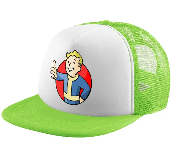 Fallout Vault Boy — Child's Soft Trucker Hat with Green/White Mesh (POLYESTER, CHILDREN'S, ONE SIZE)