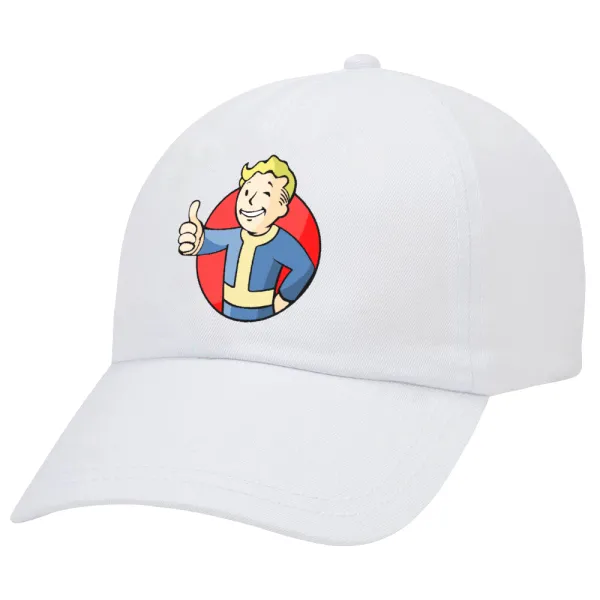 Fallout Vault Boy — Adult Baseball Cap White 5-panel (POLYESTER, ADULT, UNISEX, ONE SIZE)