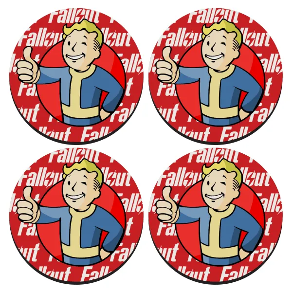 Fallout Vault Boy — ΣΕΤ 4 Σουβέρ ξύλινα στρογγυλά (9cm)