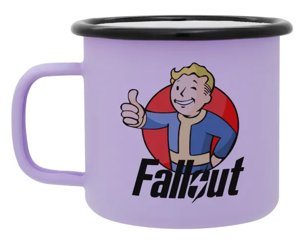 Fallout Vault Boy — Metal enamel mug, matte light pastel purple, 360ml