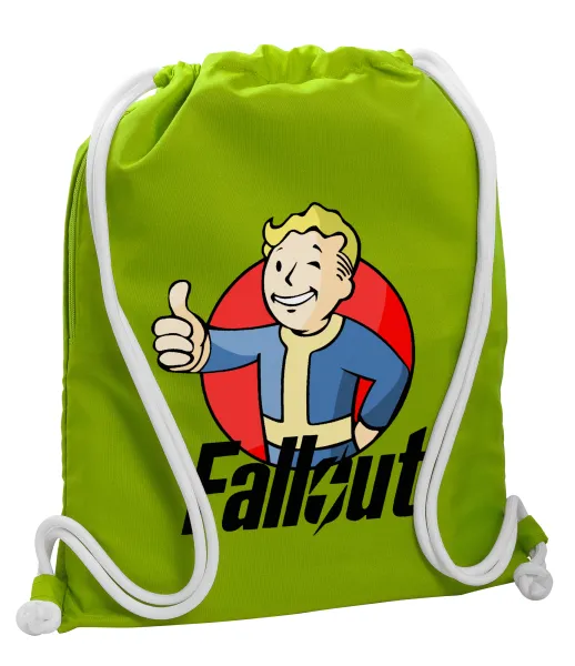 Fallout Vault Boy — Backpack bag GYMBAG LIME GREEN, with pocket (40x48cm) & thick cords