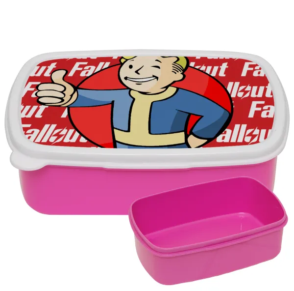 Fallout Vault Boy — PINK kids' plastic lunch box (BPA-free), L18 x W13 x H6cm