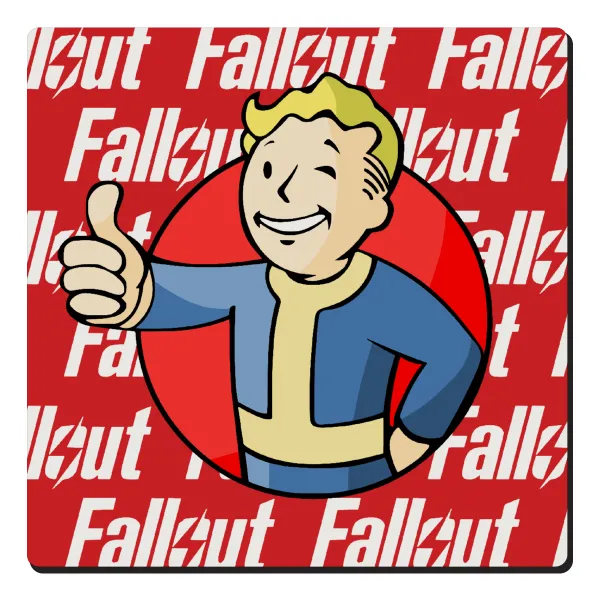 Fallout Vault Boy — Square wooden magnet, 6x6cm