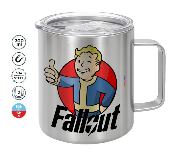 Fallout Vault Boy — Double-walled stainless steel mug 300ml with temperature-retaining lid
