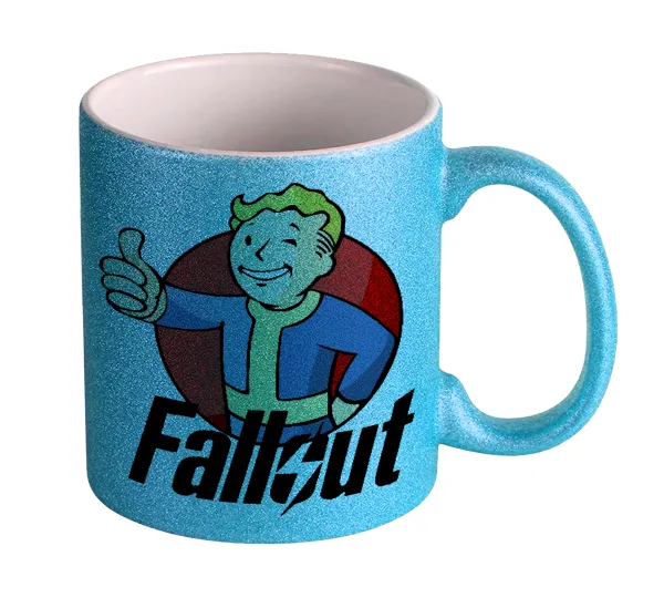 Fallout Vault Boy — Light blue glitter mug that sparkles, ceramic, 330ml