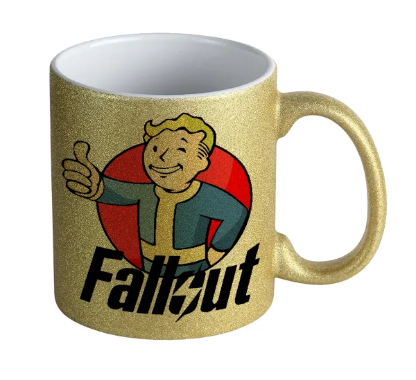 Fallout Vault Boy — Κούπα Χρυσή Glitter που γυαλίζει, κεραμική, 330ml