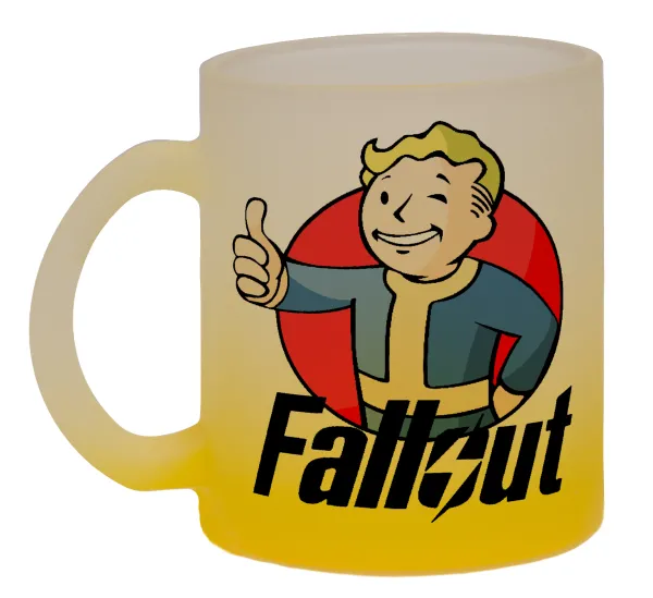 Fallout Vault Boy — Two-tone glass mug with matte yellow base, 330ml