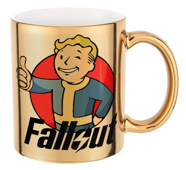 Fallout Vault Boy — Κούπα κεραμική, χρυσή καθρέπτης, 330ml