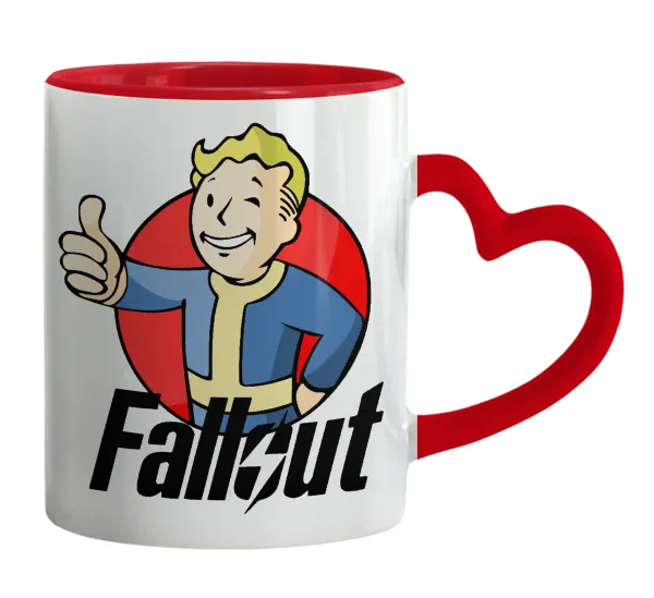 Fallout Vault Boy — Κούπα καρδιά χερούλι κόκκινη, κεραμική, 330ml