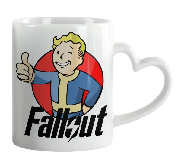 Fallout Vault Boy — Mug heart handle, ceramic, 330ml