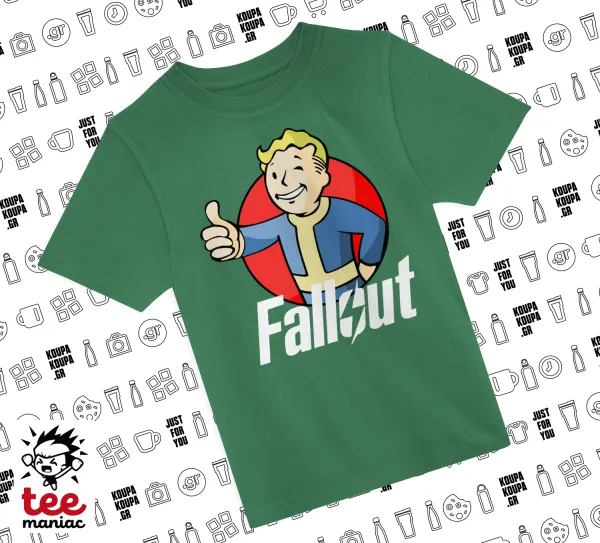 Fallout Vault Boy — GREEN childrens T-Shirt made of 100% cotton, for every day. Vegan & OEKO-TEX certified.