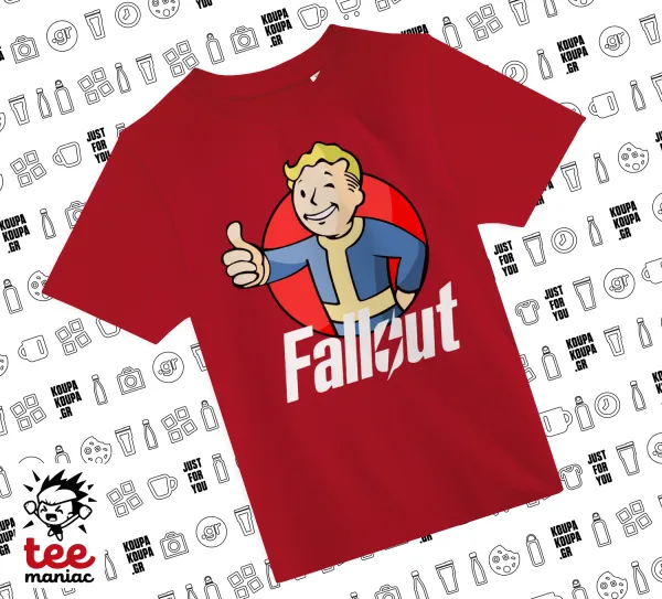 Fallout Vault Boy — RED childrens T-Shirt made of 100% cotton, for every day. Vegan & OEKO-TEX certified.