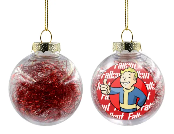 Fallout Vault Boy — Transparent Christmas tree ball ornament with red filling 8cm