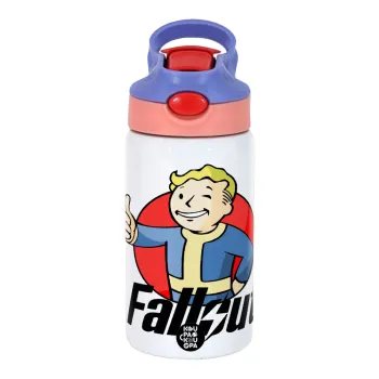 Fallout Vault Boy, Παιδικό παγούρι θερμό, ανοξείδωτο, με καλαμάκι ασφαλείας, ροζ/μωβ (350ml)