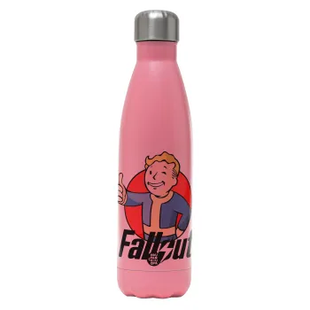 Fallout Vault Boy, Μεταλλικό παγούρι θερμός Ροζ Ματ (Stainless steel), διπλού τοιχώματος, 500ml