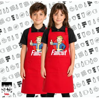 Fallout Vault Boy, Κόκκινη ΠΑΙΔΙΚΗ Ποδιά μακριά Σεφ ολόσωμη με τσέπες