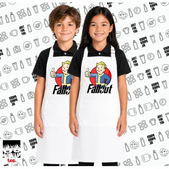 Fallout Vault Boy, Λευκή ΠΑΙΔΙΚΗ Ποδιά μακριά Σεφ ολόσωμη με τσέπες